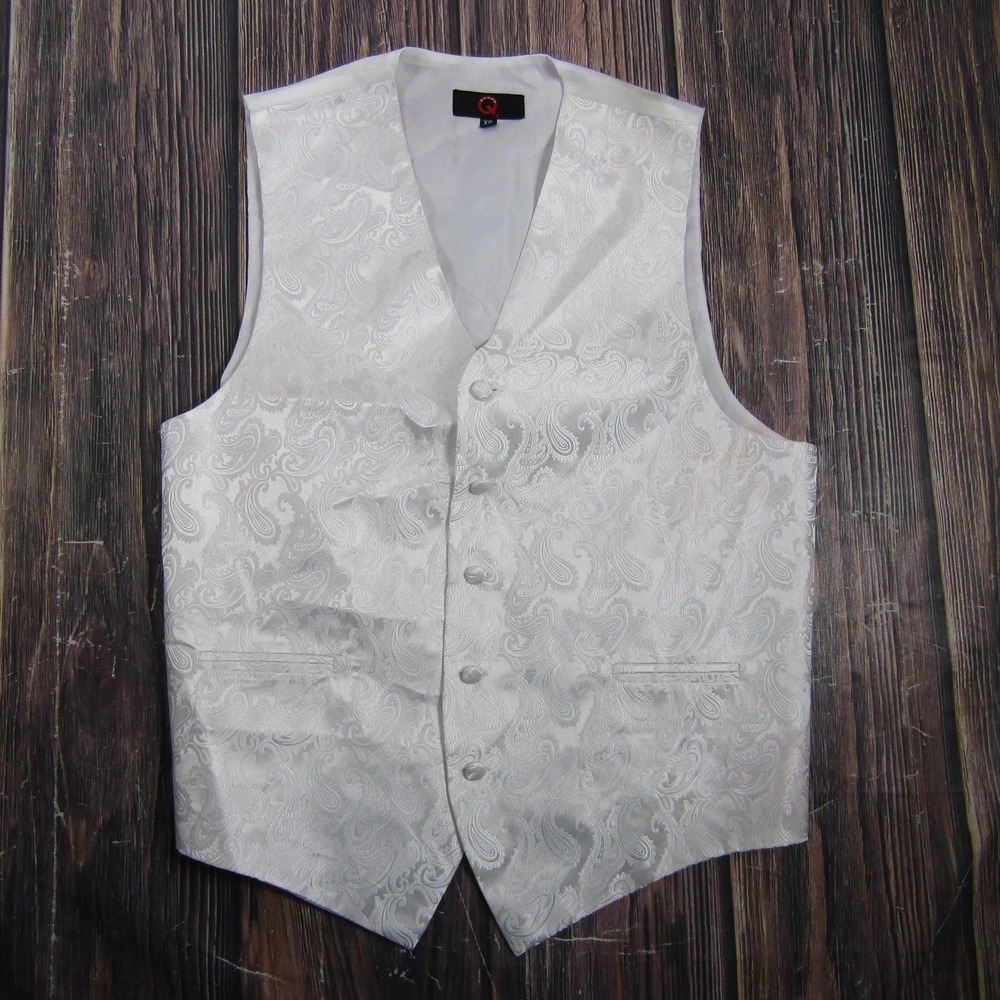 Brand Q Vest Womens XS White Paisley Satin Button Lined Formal Wedding Tuxedo
